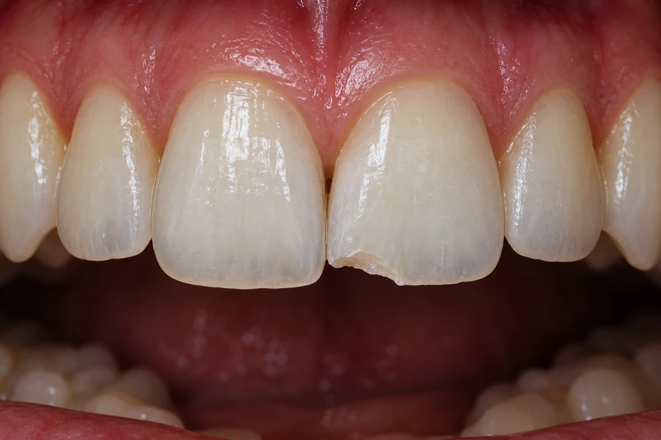 Ilustrasi intraoral: Hujung gigi sumbing