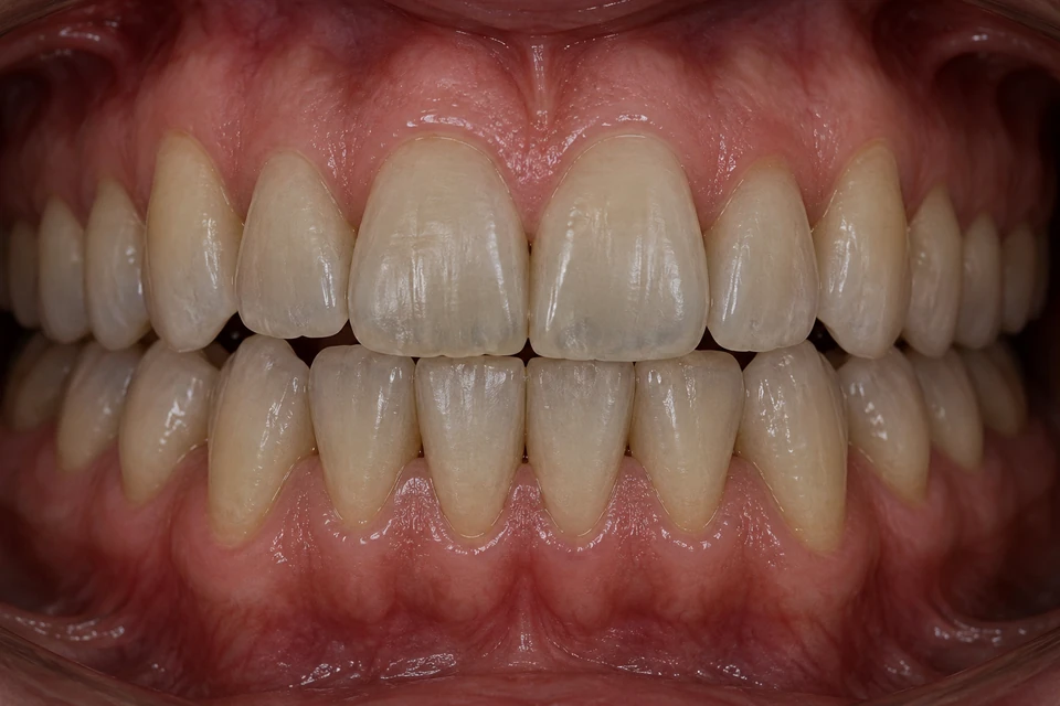 Ilustrasi intraoral: Warna enamel yang kusam